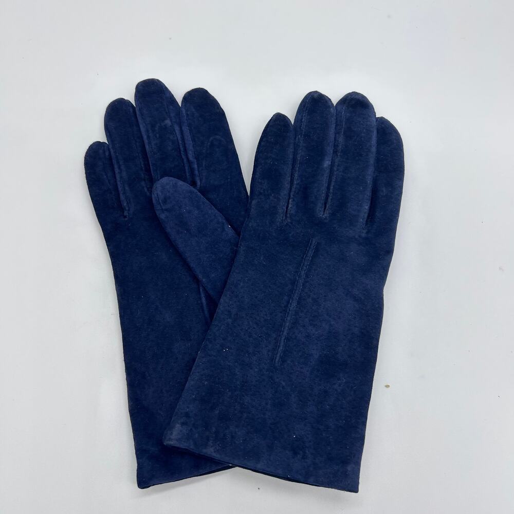 Vintage Suede Leather Gloves Navy Blue Hanes Classic Women's Winter Accessories